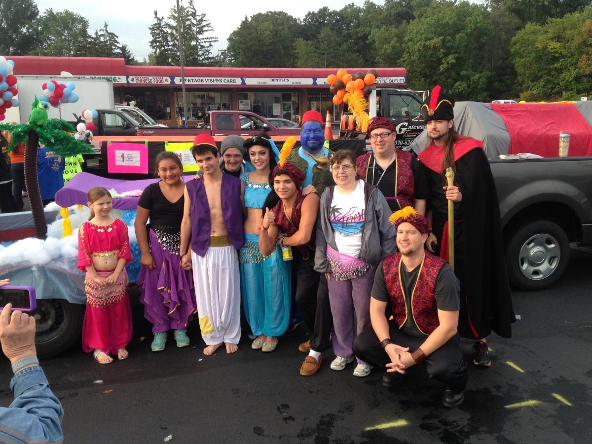 Picture of Independence Float characters before parade.